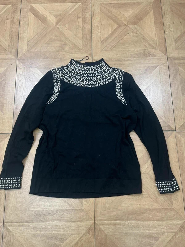 Wallis uk16 pearl detail long sleeve black jumper