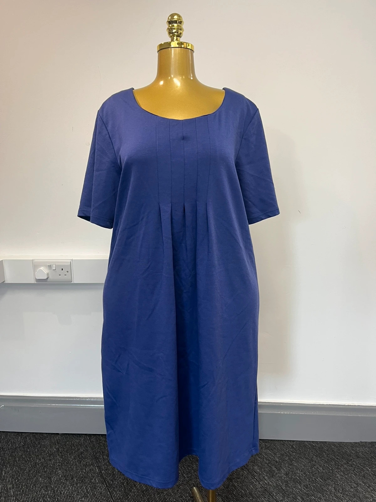 Nina Leonard Navy Blue Shift Midi Dress Pleated Size XL