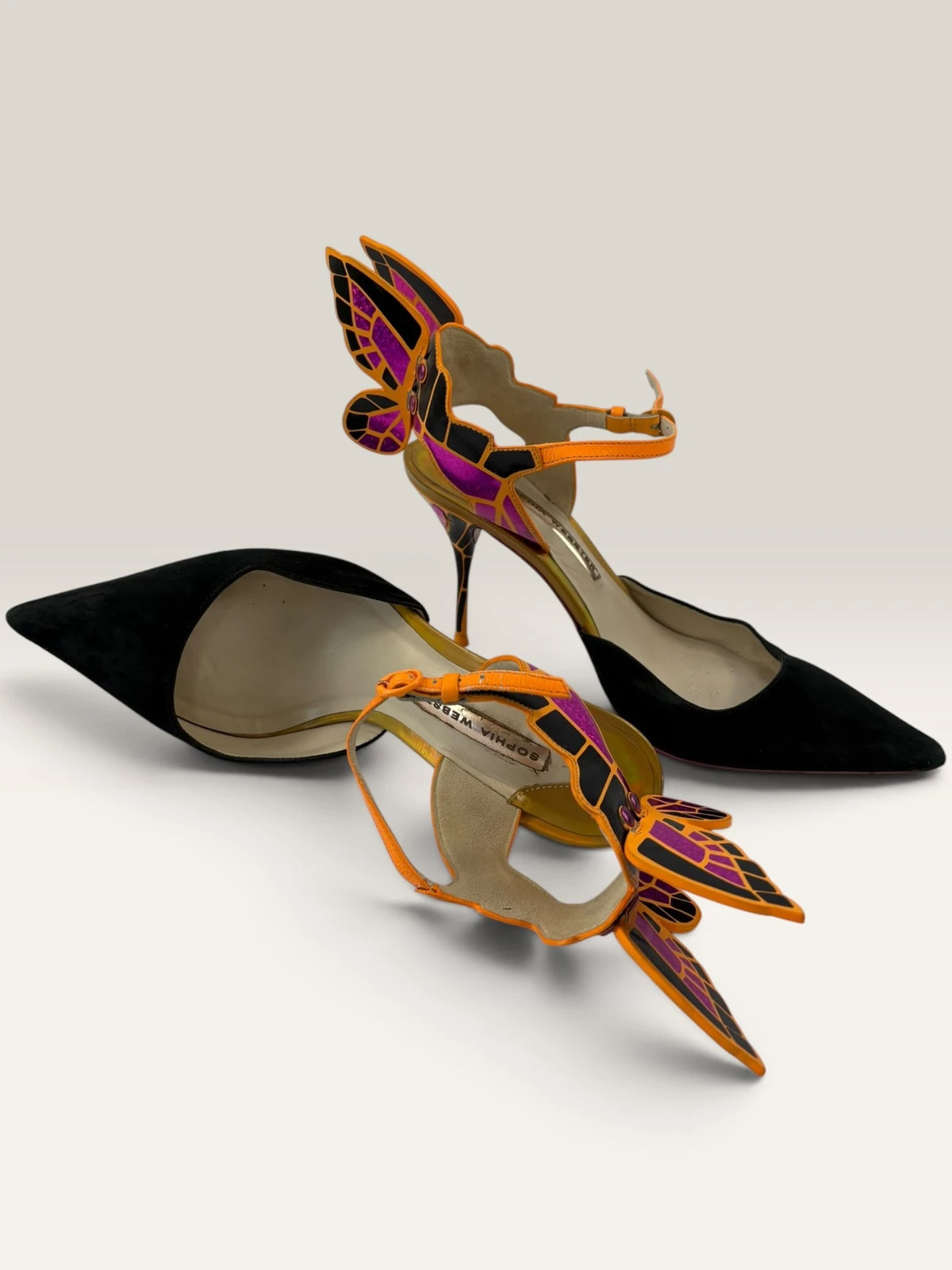 Sophia Webster Chiara Butterfly Heels Black Orange Purple Stiletto Designer