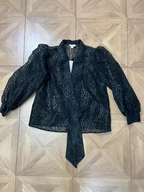 Monsoon uk16 black sheer leopard print brand new button up top