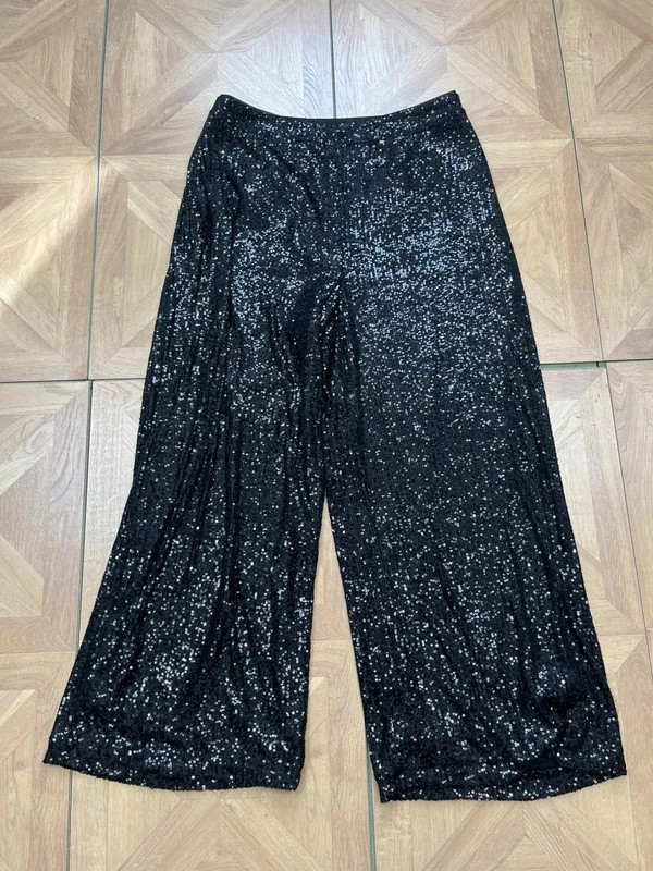 Phase eight black high waisted sequin wide leg trousers uk 16
