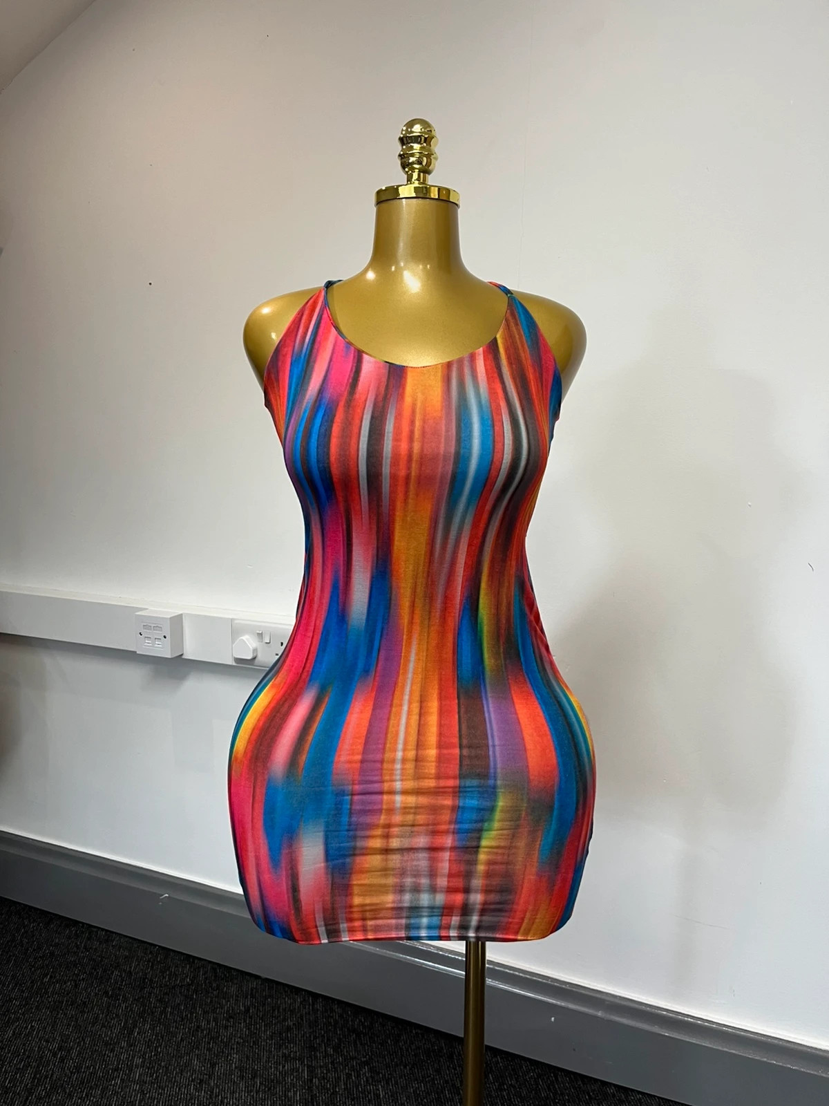 Boohoo Multicolour Striped Open Back Cowl Neck Mini Dress Party Bodycon Sleeveless Small