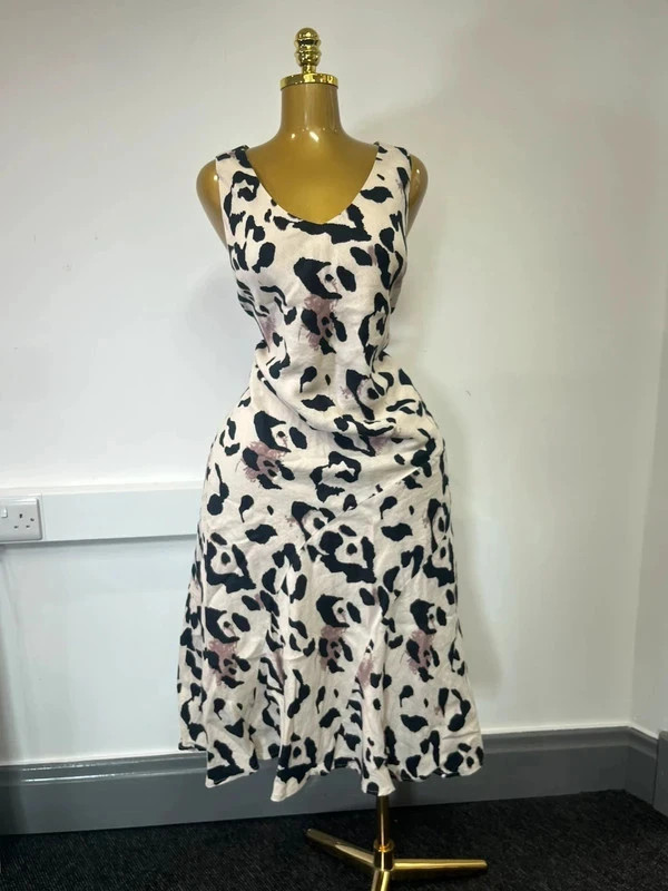 Women’s pomodoro uk 18 animal print double lined linen midi dress