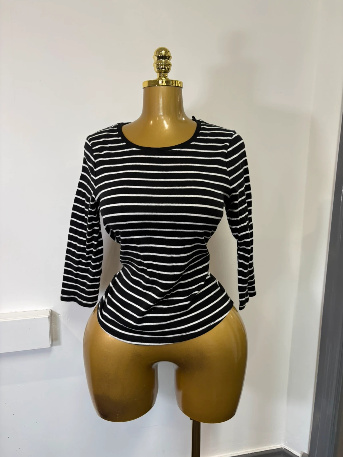 Women’s intuition 3/4 sleeve striped round neck top