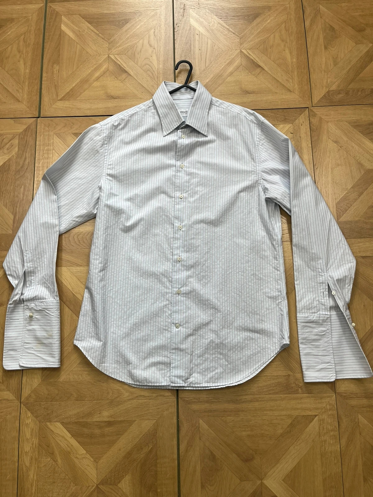 Men’s Armani baby blue striped button up shirt size L