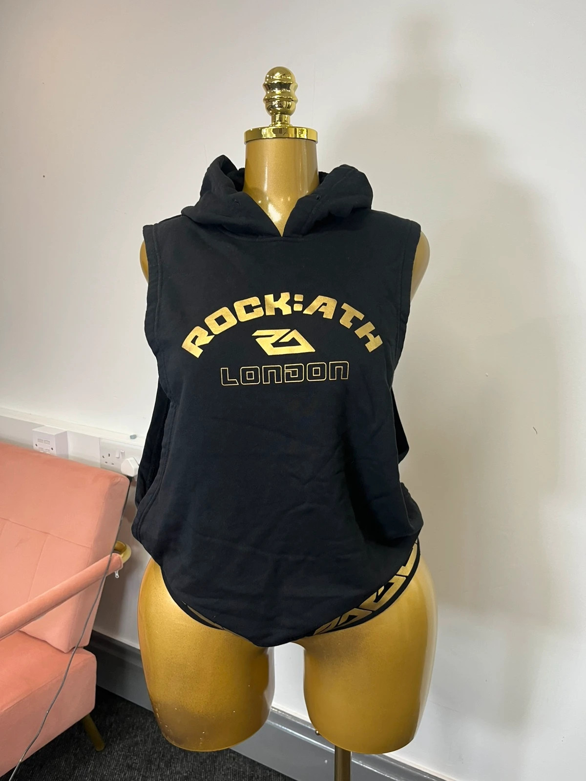 Black and gold Rock Athlete sleeveless hoodie Large