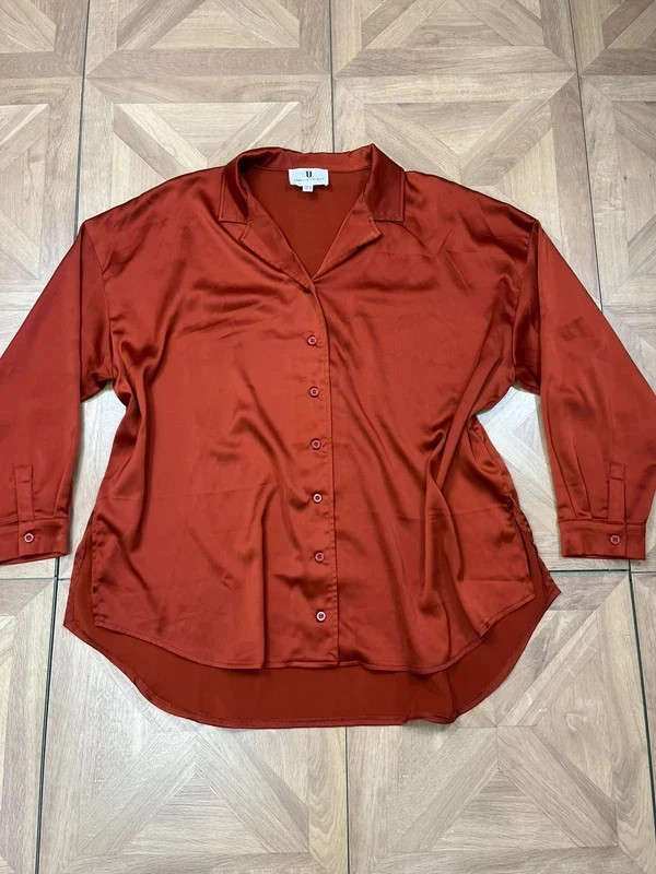 Forever unique brown satin long sleeve heavy weight button up shirt