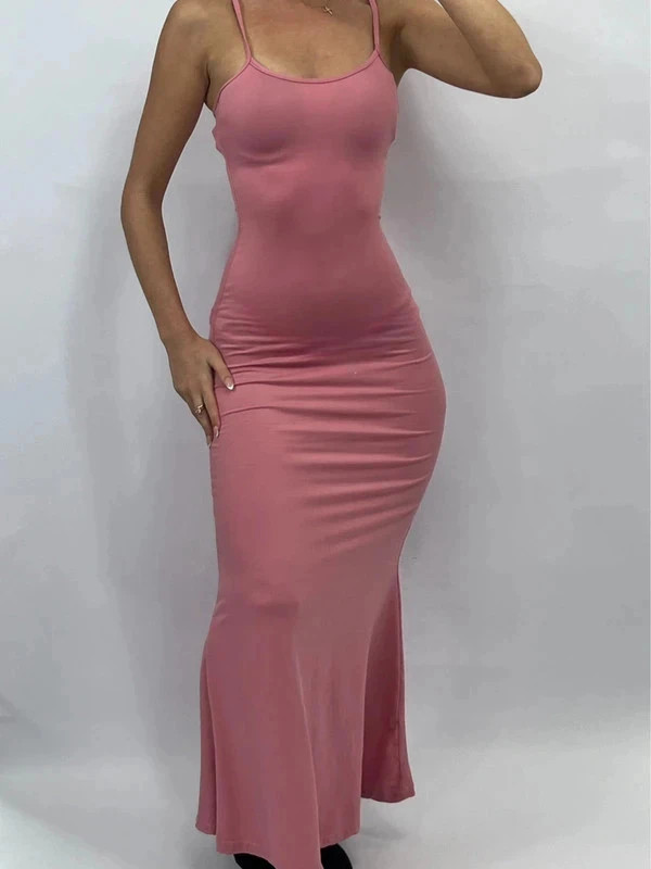 Y2K XS baby pink long fitted maxi dress