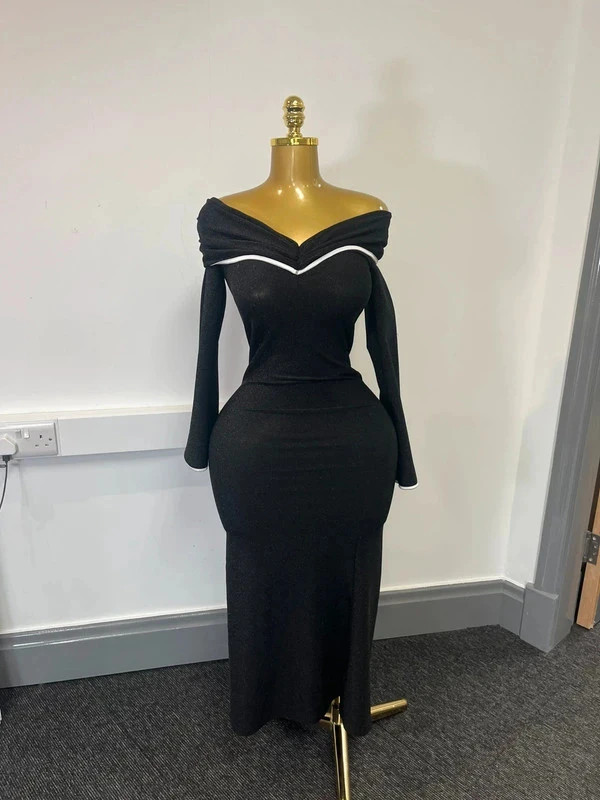 Women’s sparkles black long sleeve off shoulder SHEIN dress