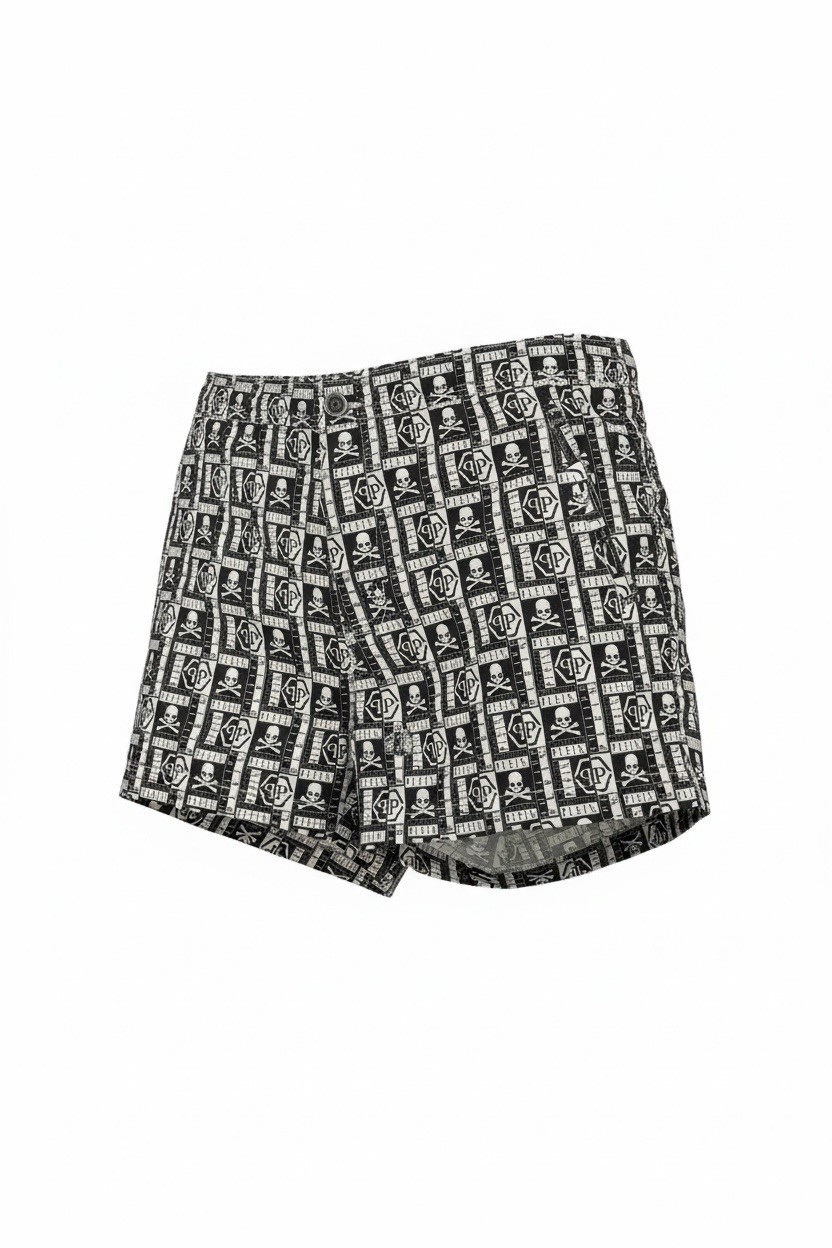 Men’s Authentic Philipp Plein Skull Pattern Size XL Swim Shorts Black Designer