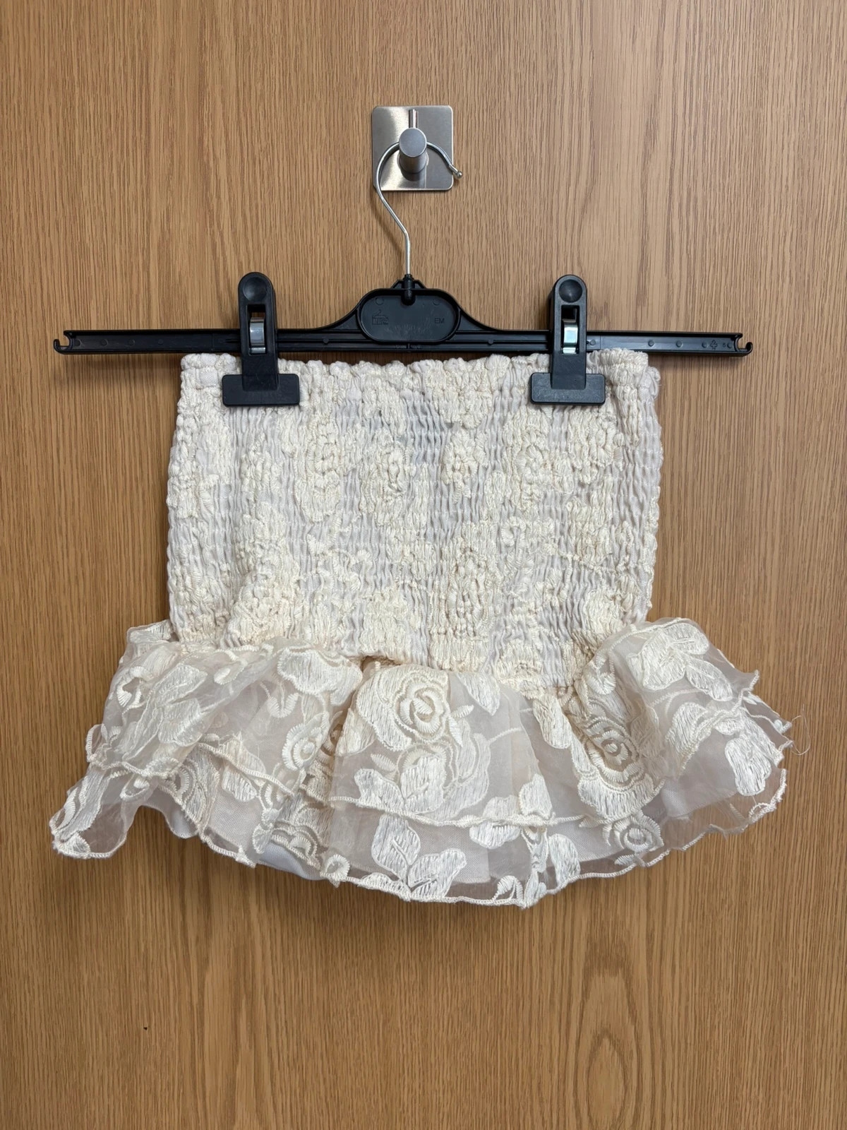 EGO Smocked Mini Skirt Lace Ruffle Hem Cream Size 4