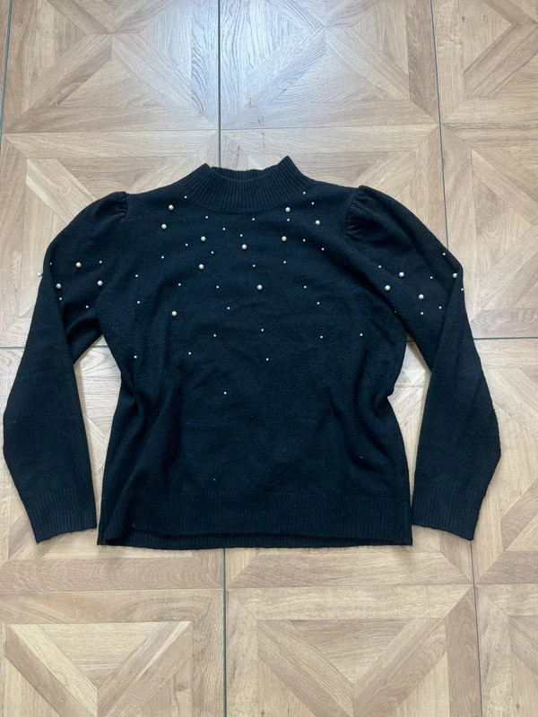 Monsoon size L acrylic black long sleeve pearl detail jumper