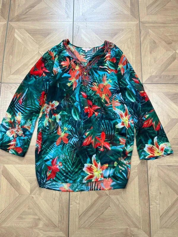 Matthew Williamson Debenhams v neck tropical sheer uk16 long sleeve blouse