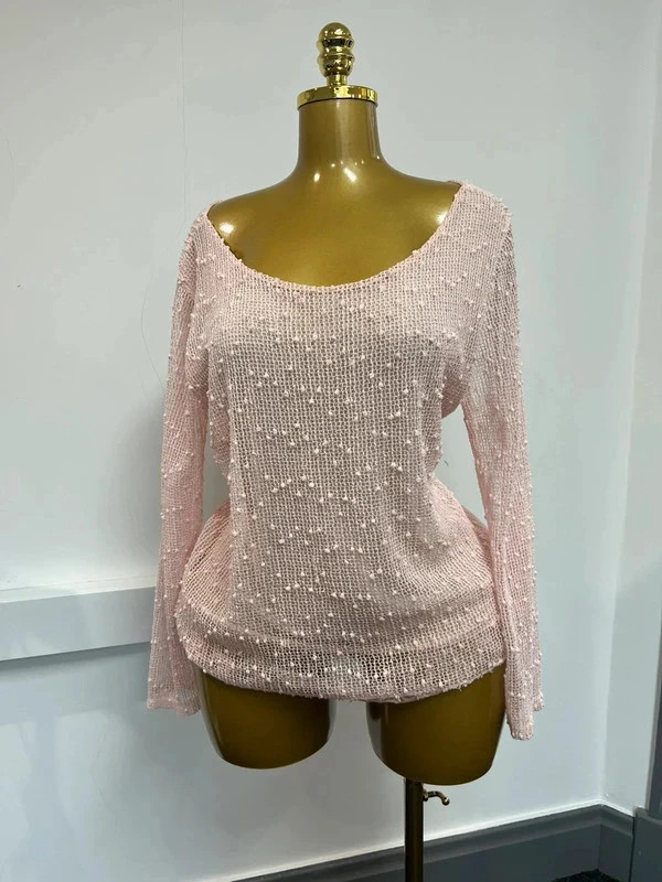 Simply rose pink lace detail cute XL long sleeve top jumper