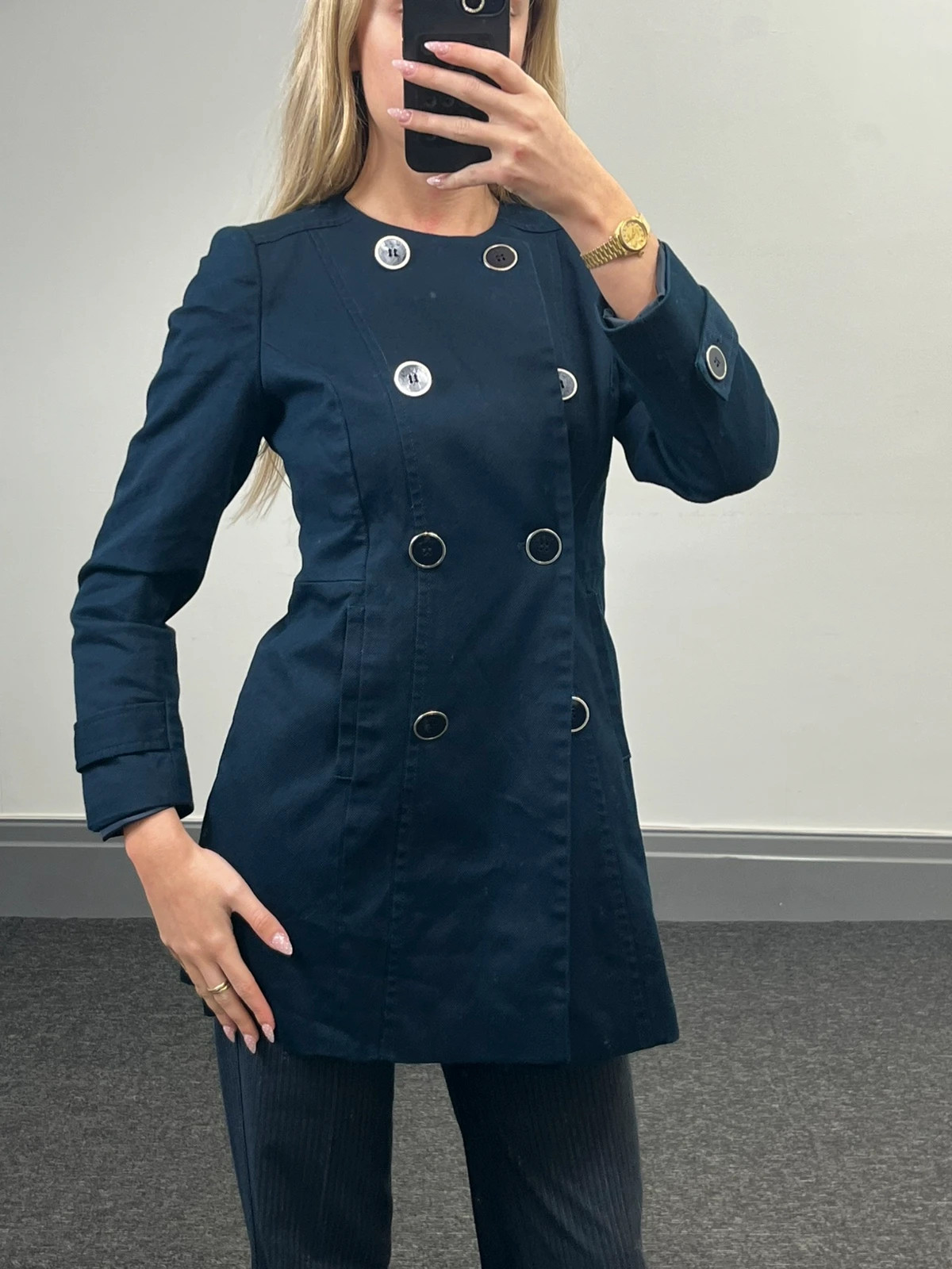 Principles petite navy blue button up classy jacket coat