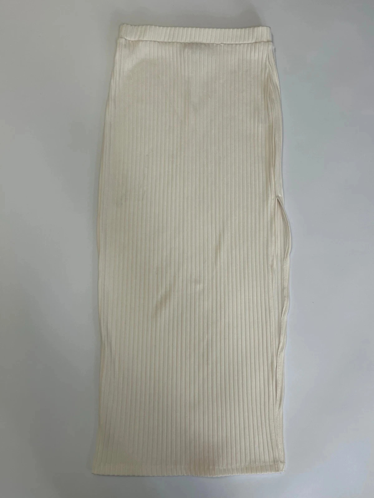 Princess Polly Cream Ribbed Ruched Midi Skirt Stretch Bodycon High Waist Extra Small