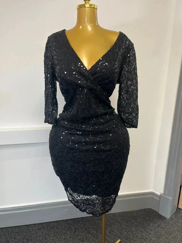 Ariella London uk 16 black sequin sheer sleeves double lined midi dress
