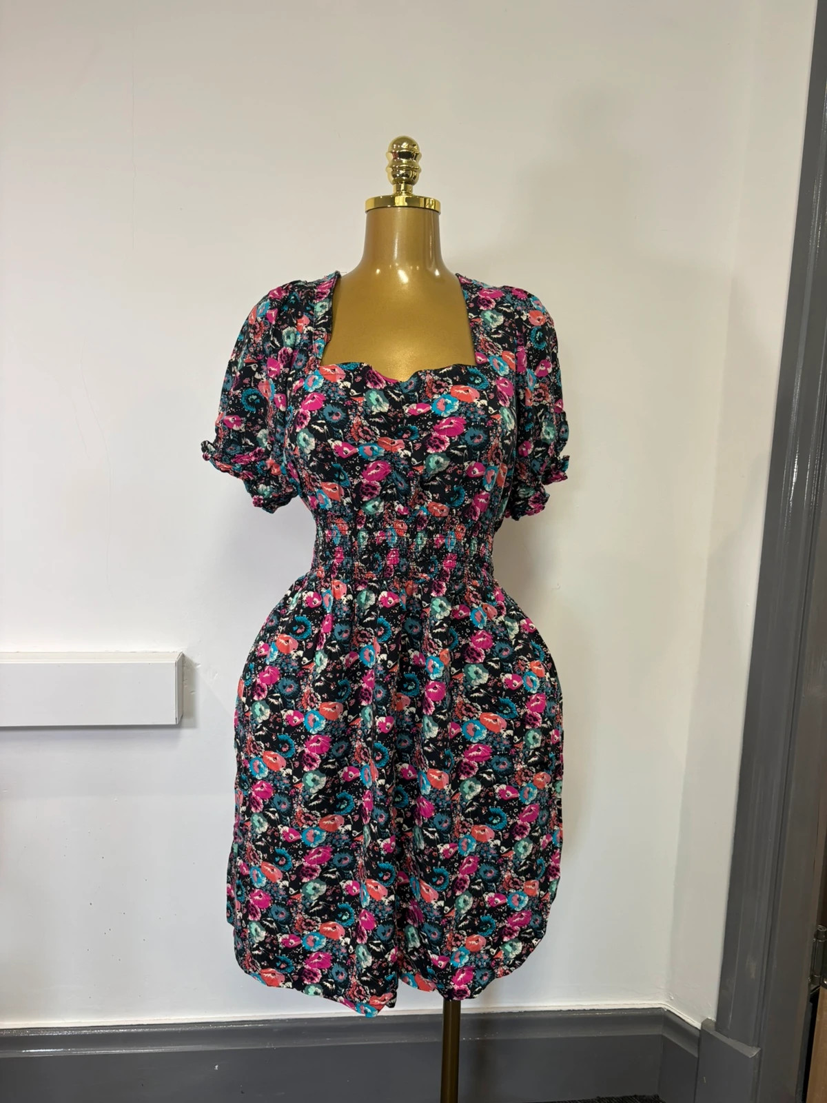 Women’s floral puff sleeve tie up y2k summer midi dress