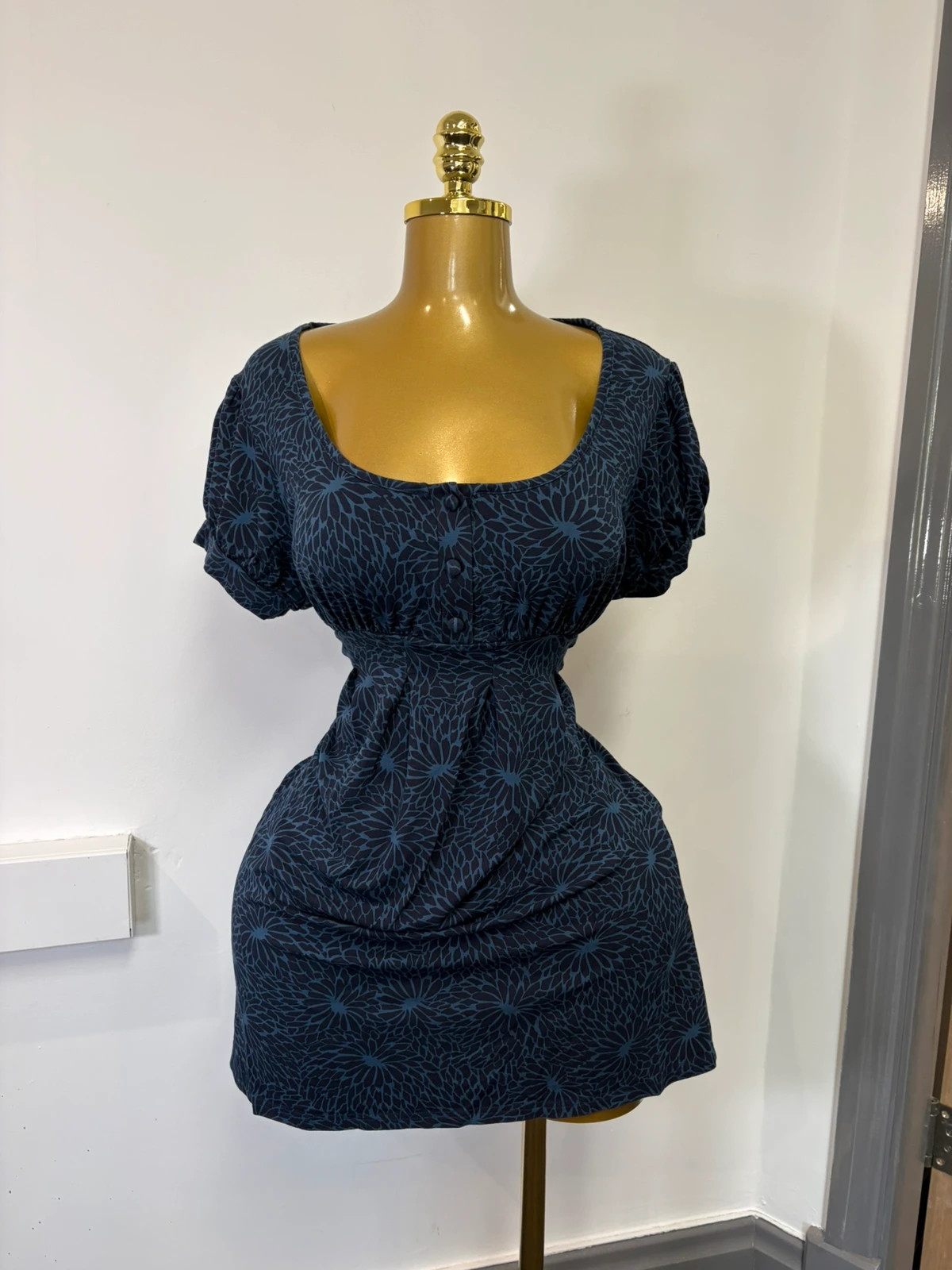 Next woman navy blue round neck uk 16 floral dress / top
