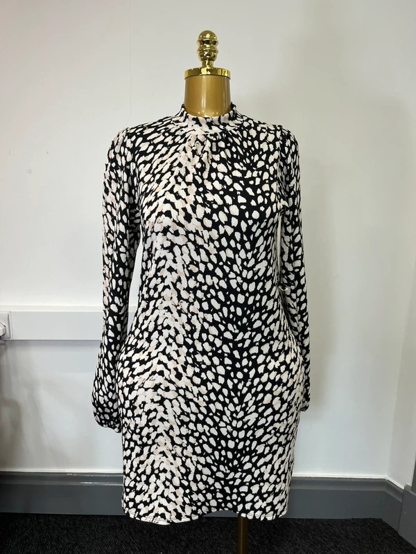F&F Black & White Animal Print High Neck Long Sleeve Dress Small