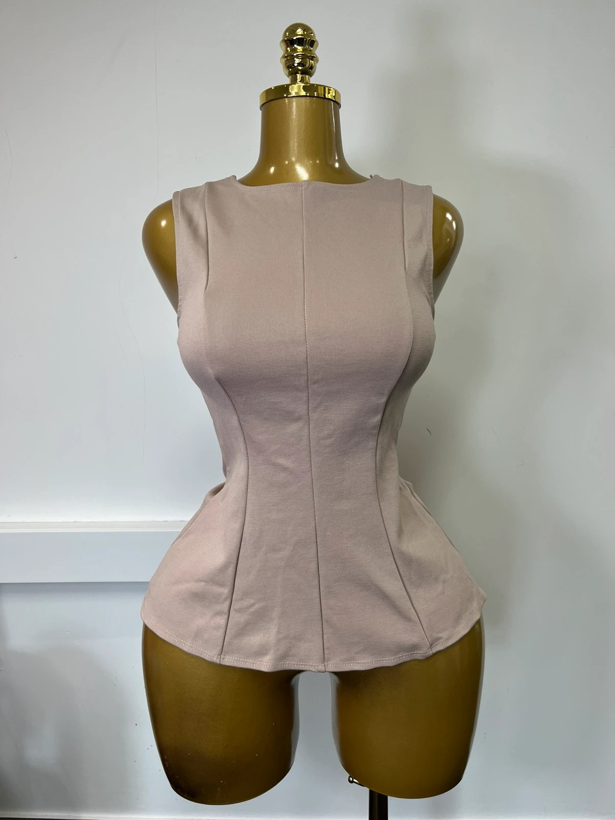 Fashion Nova Nude Peplum Sleeveless Fitted Top Extra Small
