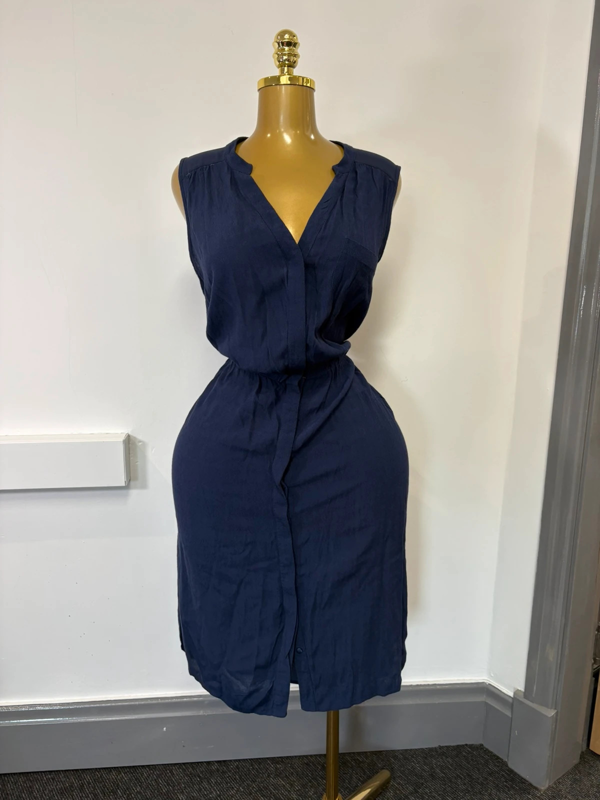 Next tall navy blue button up shirt long midi dress