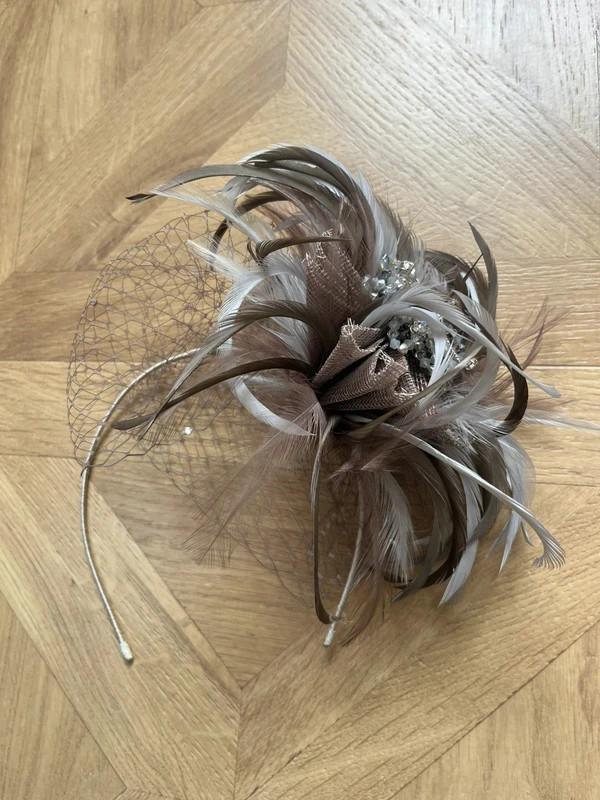 Richard designs mid grey mink net feather and crystal detail classy fascinator