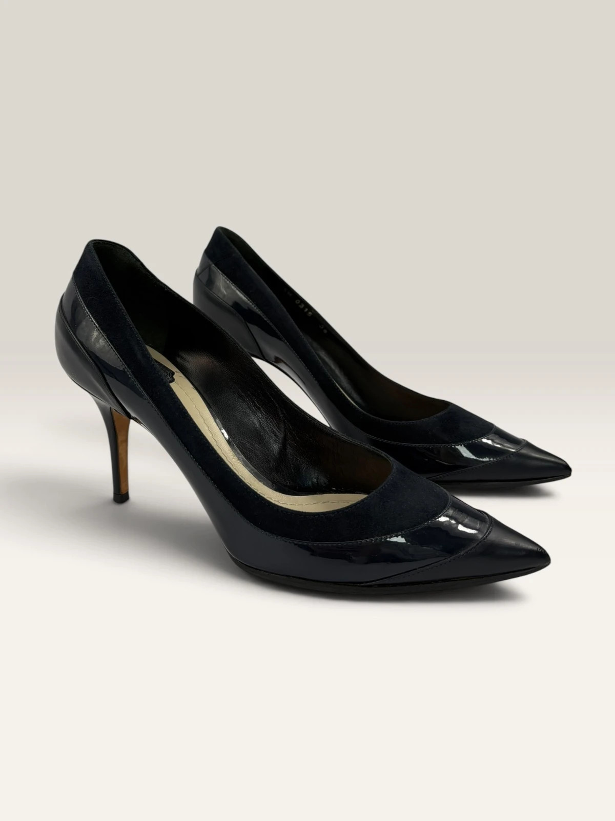 Christian Dior Navy Blue Suede & Patent Leather Pointed Toe Stiletto Heels