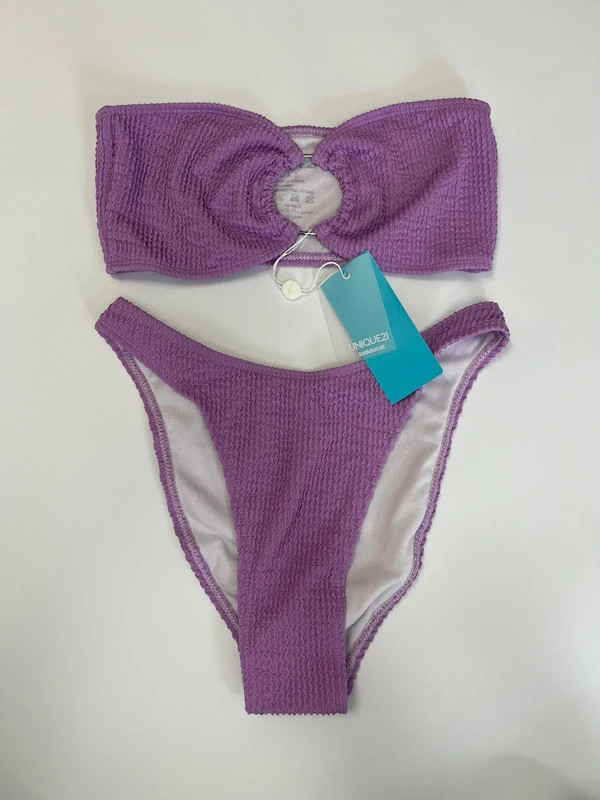 UNIQUE21 Textured Lilac Bikini Set High Neck Ring Detail Two Piece Swimwear Extra Small