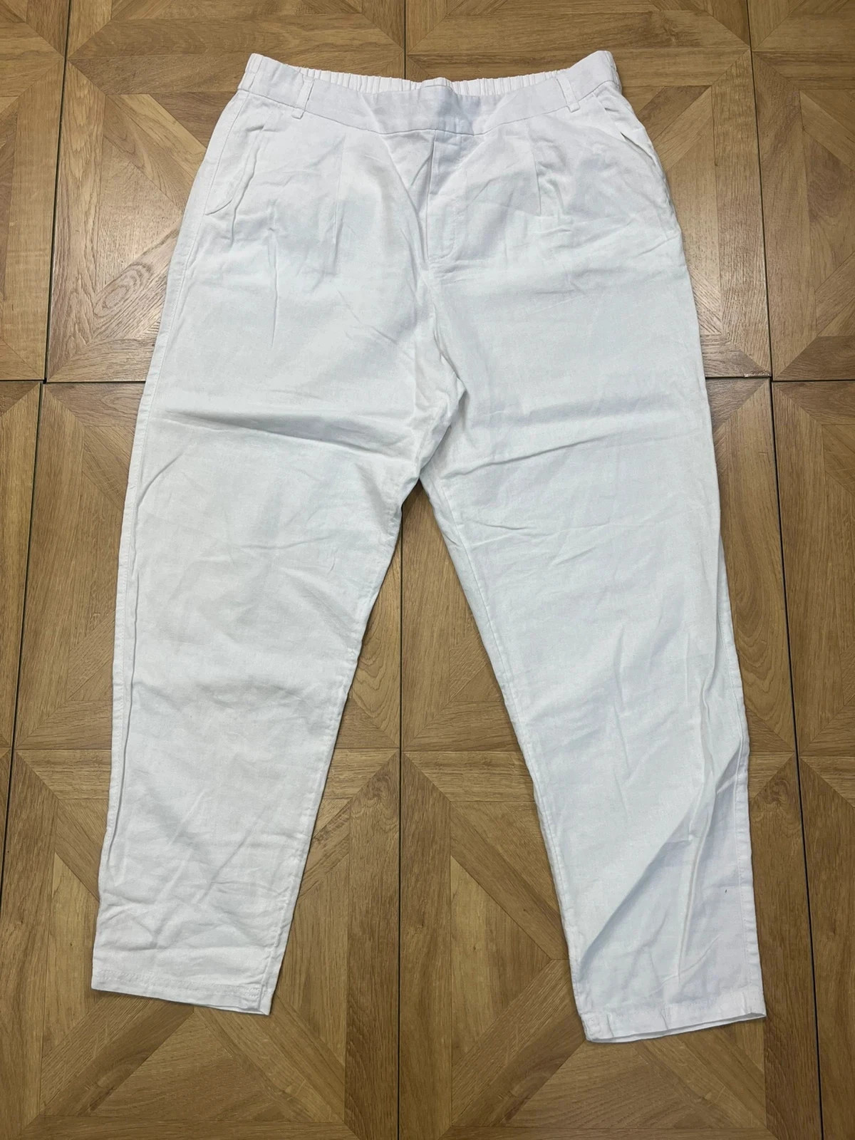 Womens M&S white uk16 long high waisted trousers