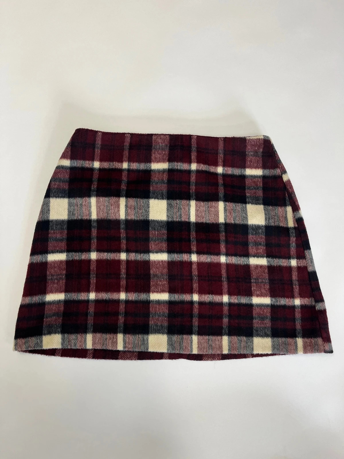 George Burgundy Plaid Check Mini Skirt Soft Knit Small