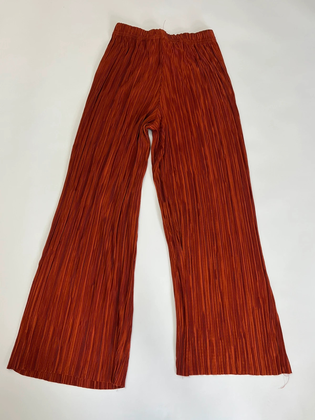 Primark Rust Orange Pleated Wide Leg Trousers High Waisted Stretch Extra Small
