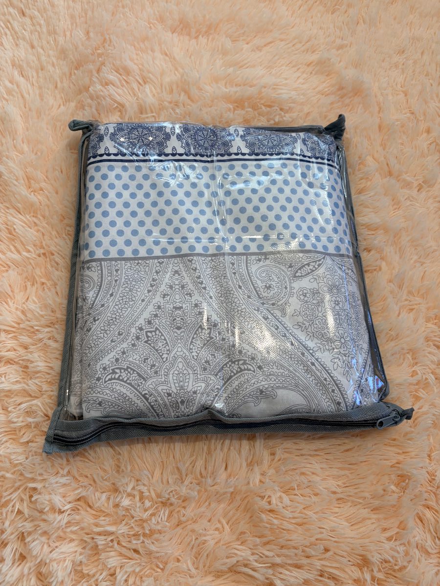 King Size Blue & Grey Paisley Pattern Duvet Cover Bedding Set