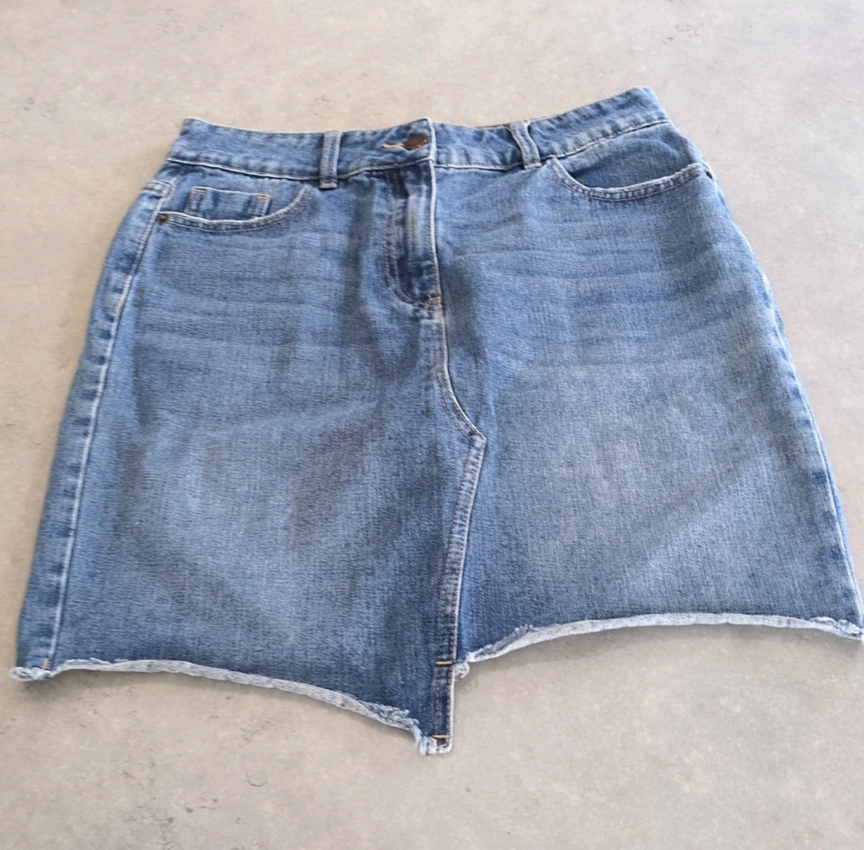 Next Size 10 Denim Mini Skirt Button And Zip Fastening Blue Asymmetrical