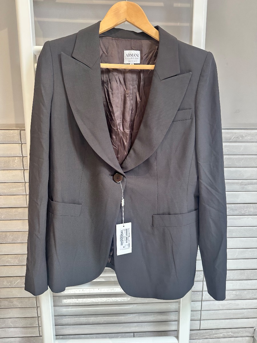 Armani Collezioni NWT Grey Structured Single-Button Blazer Jacket - Size 14