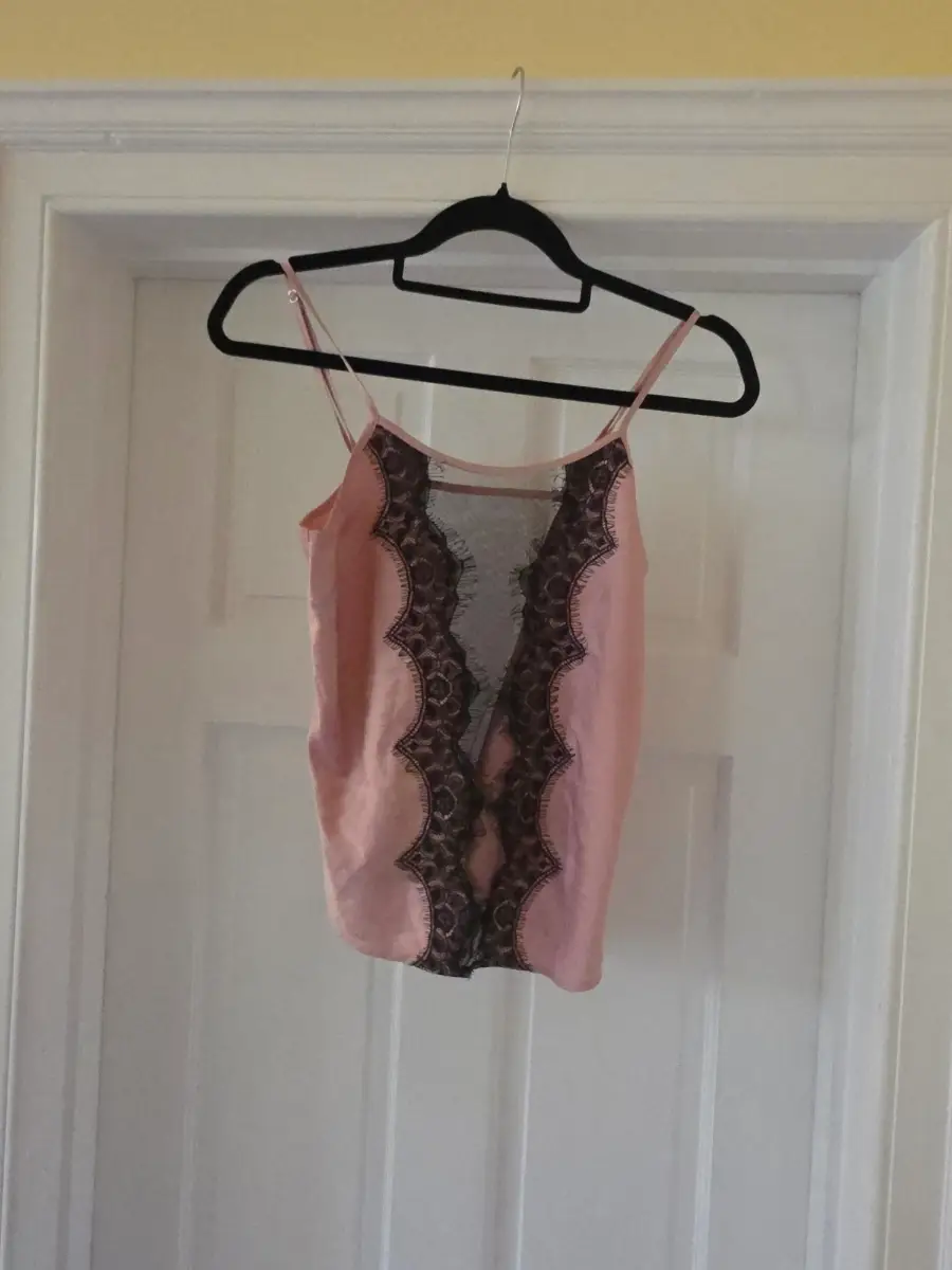 Thistle & Spire Tilden Lace 95% Satin Cami Tank Top - Blush Pink / Black