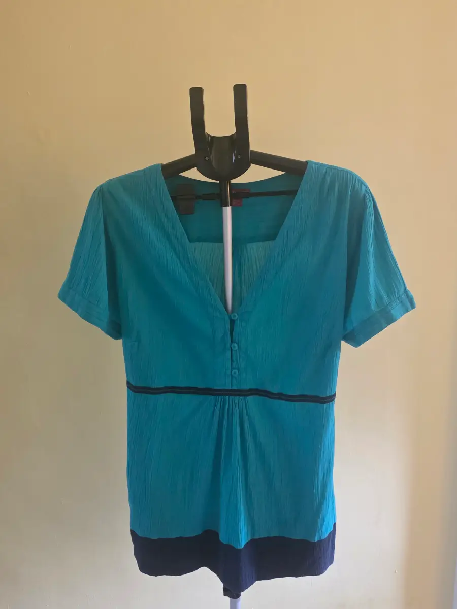 Monsoon Teal Turquoise Crinkle Boho Top Tunic with Adjustable Back Tie