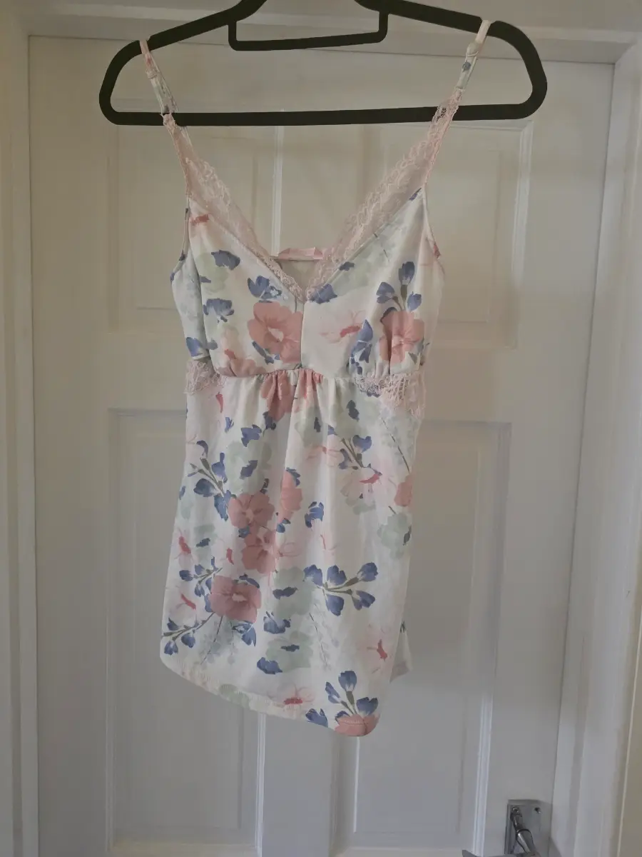 La Vie En Rose Floral Lace Trim Cami Slip Nightie Top S/P