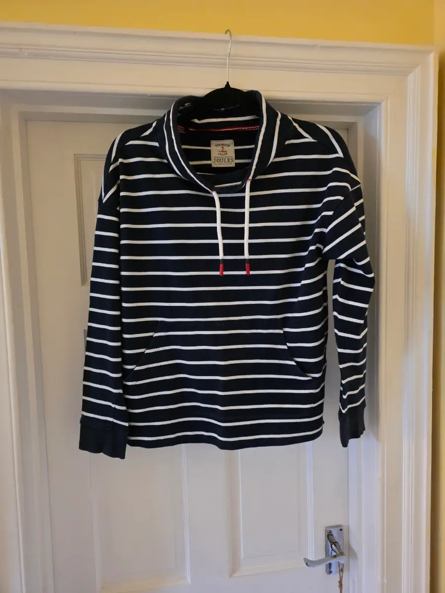 Joules Striped Funnel Neck Sweatshirt Navy Blue White UK 10