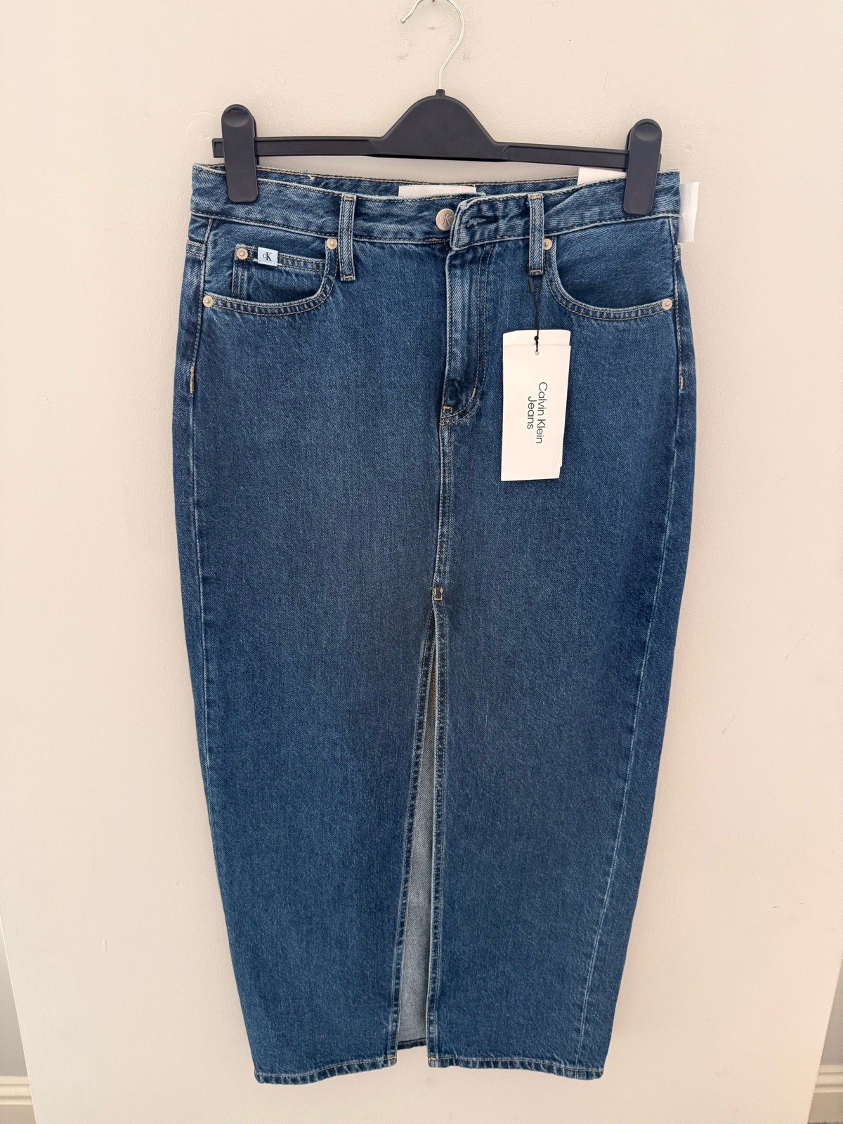 Calvin Klein denim midi skirt bnwt uk10 split