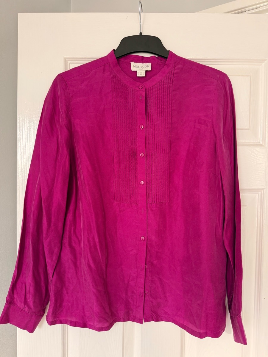 Monsoon 100% silk purple shirt uk12 summer