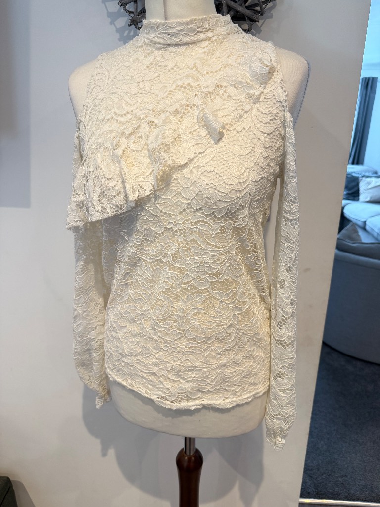 Women’s/ladies white netted long sleeve top