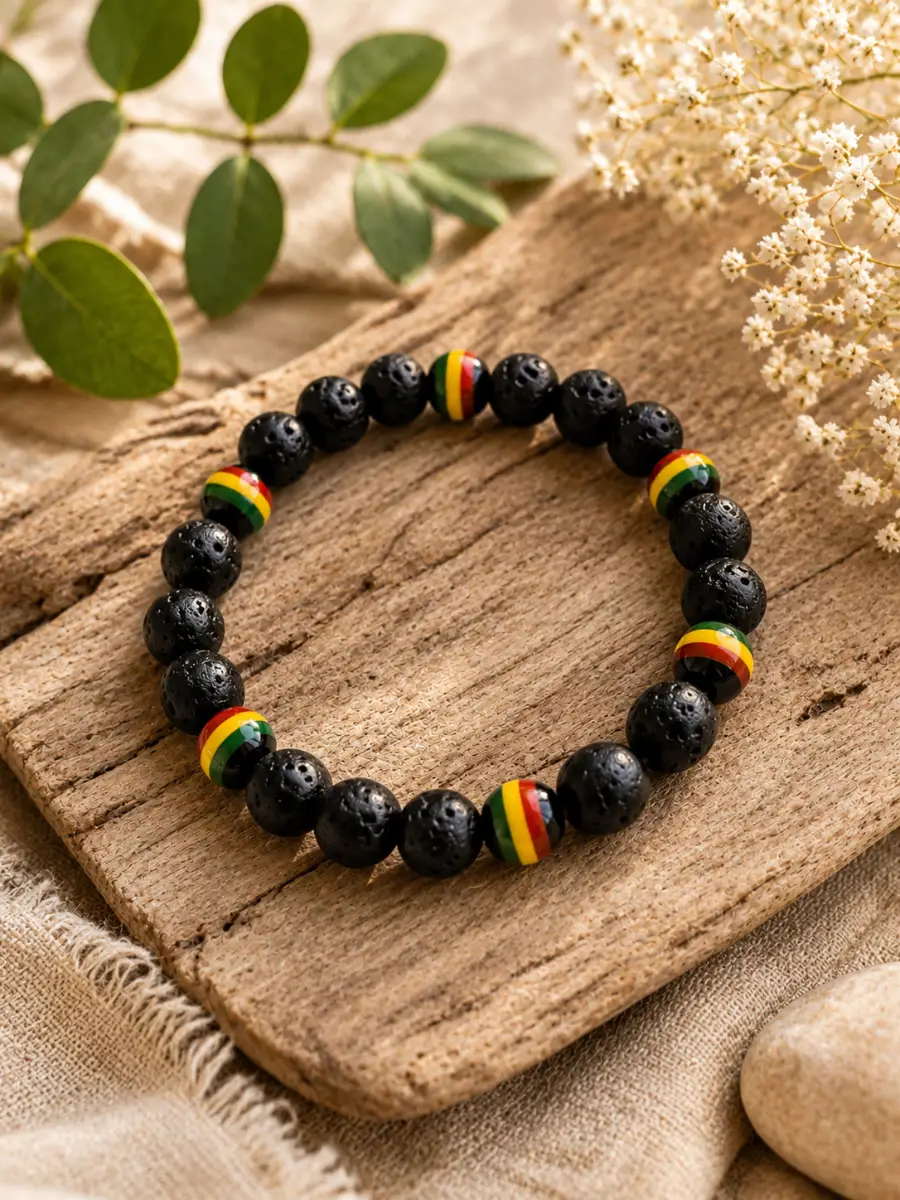 Rasta-inspired Lava Stone Bracelet