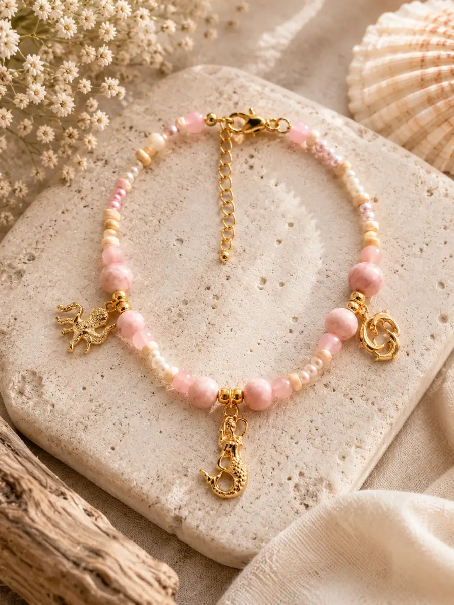 Pastel Pink Mermaid Charm Anklet
