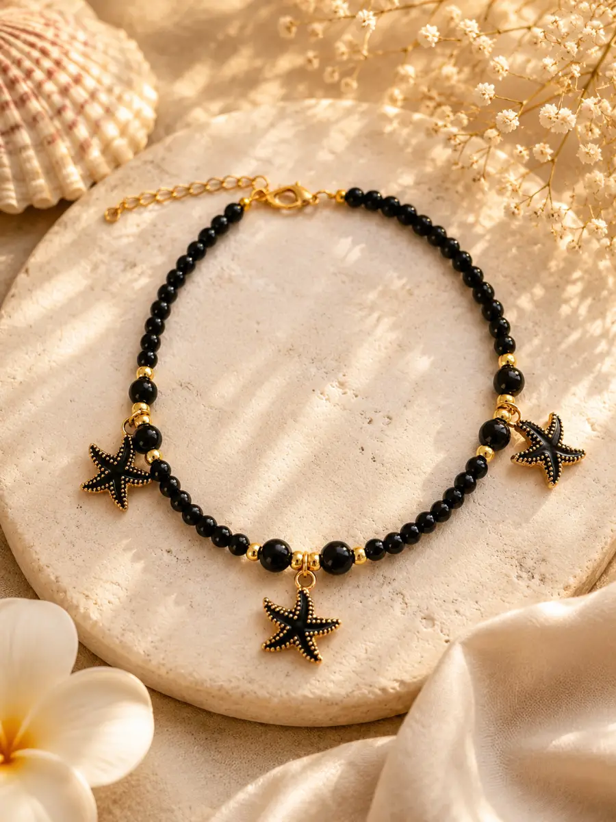 Black & Gold Starfish Charm Anklet