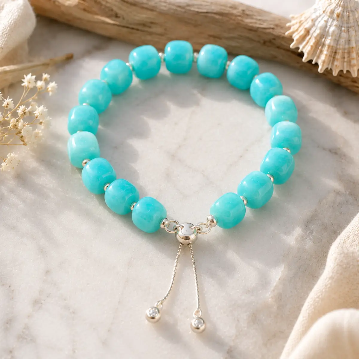 Handmade Genuine Amazonite Adjustable Bracelet