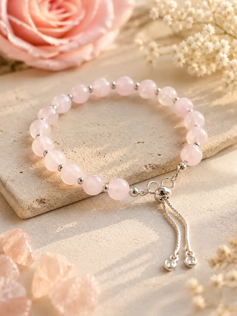Genuine Handmade Rose Quartz Adjustable Bracelet