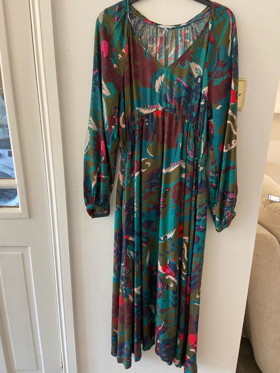 White Stuff 100% Viscose Long Sleeve Boho Maxi Dress Size L  16