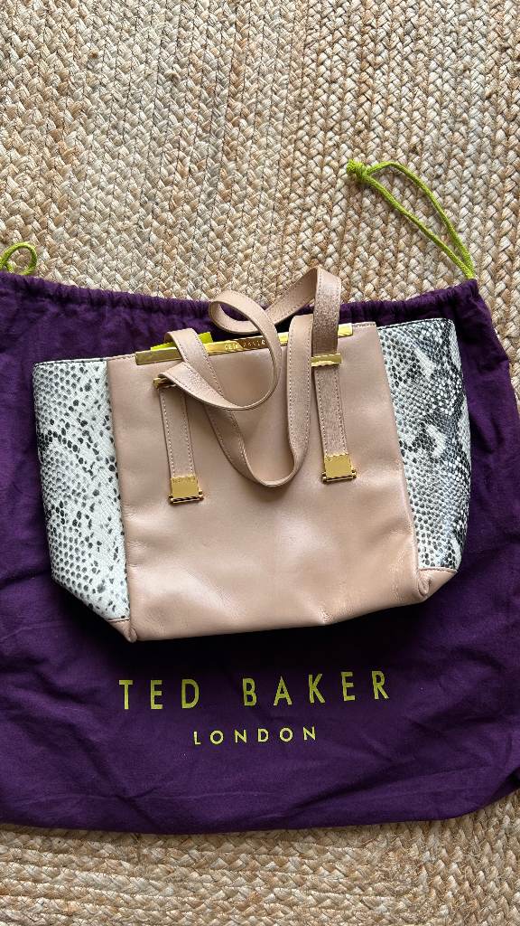 Women's TED BAKER Real Leather Snake Nude Rose Gold Tote shoulder Bag Handbag VGC