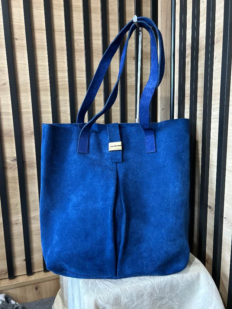 Luxury Real Suede Vibrant Cobalt Blue Large tote shoulder bag handbag